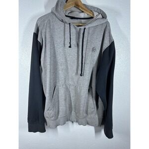 Volcom Hoodie Sweatshirt Mens Medium Gray Black Pullover Logo Kangaroo Pocket